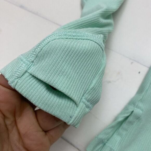 Athleta Womens Uptempo Ribbed Henley Top Sz L Mint Green Athleisure - Picture 7 of 15